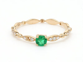 Ahava 13 Stone Diamond and Emerald Ring