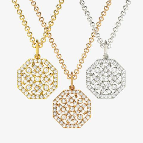 Triple Chai Gold and 54 Diamond Talisman Pendant